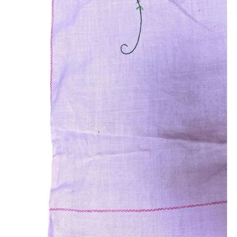 Vintage Handmade Pink Square Embroidered Floral Tablecloth 42 x 41 Appliqué Cute